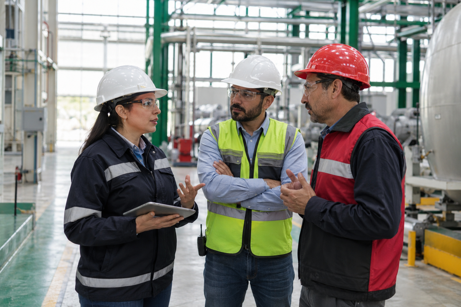 Escena ilustrativa de profesionales del sector industrial colaborando